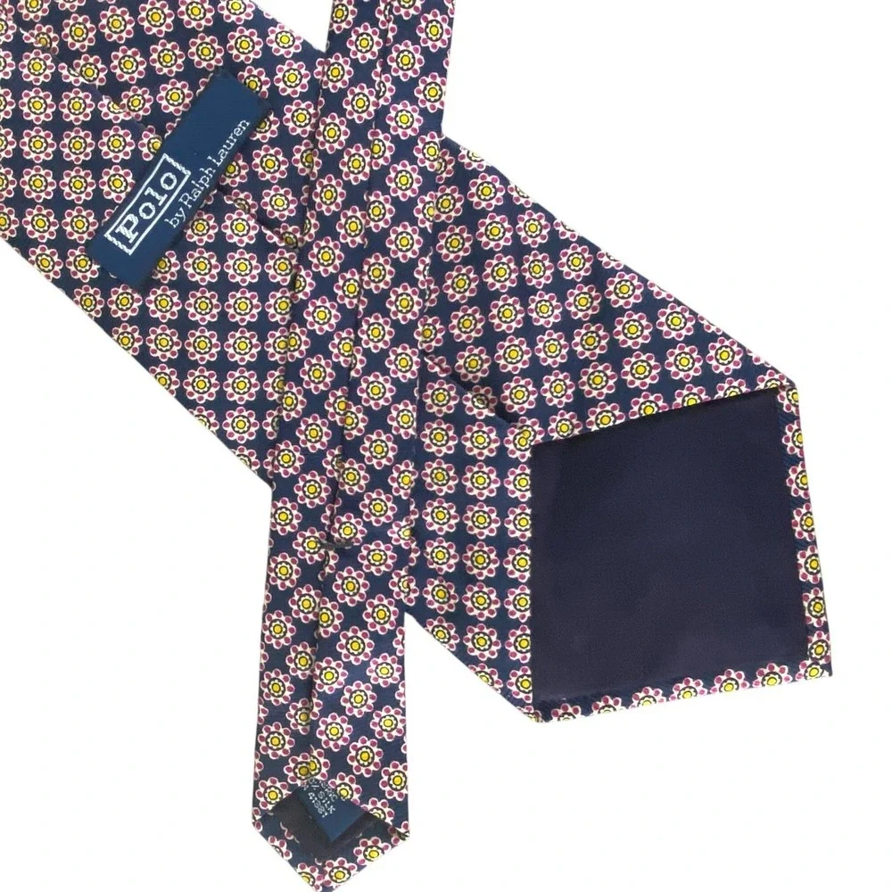 Polo Ralph Lauren Mens‎ Tie Blue Pink Floral Medallion Silk Made in USA 54x4